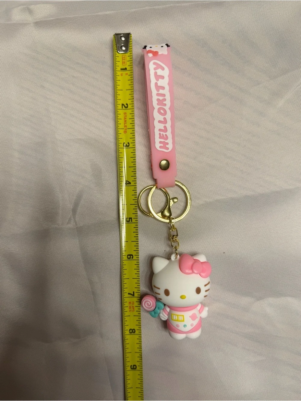 Hello Kitty Pink & White Bow Keychain/ wristlet Figure with Lollipop